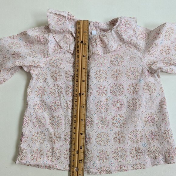 Jacadi Paris Liberty Baby Cotton Blouse 12 Months Pink Ruffle Neck Long Sleeves - Picture 5 of 7